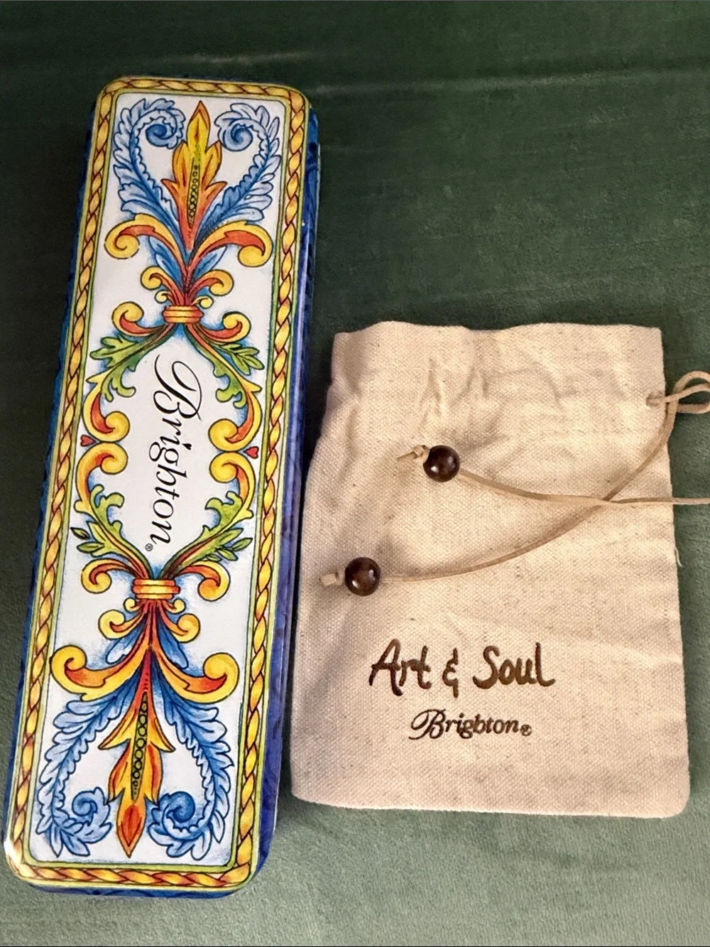 Brighton Art & Soul Decorative Strap in Blue, Yellow and Orange Scroll Motif
